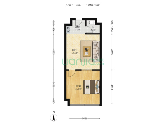 上城星座 1室1厅1卫 58平方