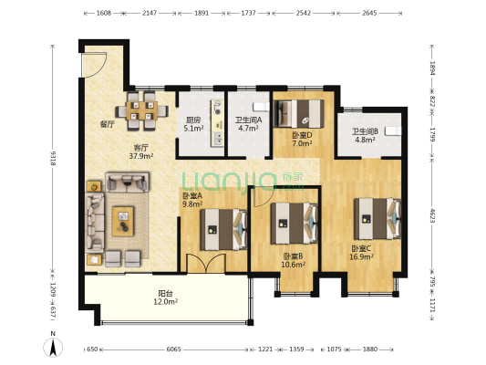 石榴盐渎院子 4室1厅2卫 131平方
