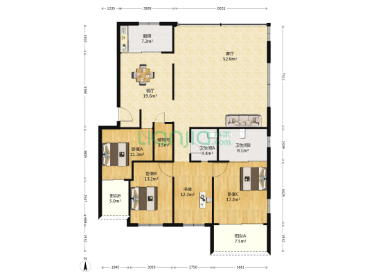 金谷景园 4室2厅2卫 168平方