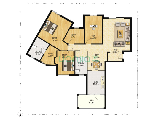 仁恒河滨花园 3室2厅2卫 172平方