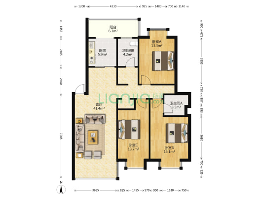 盐业大厦 3室1厅2卫 120平方