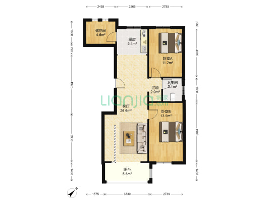 天悦小区 2室1厅1卫 109平方