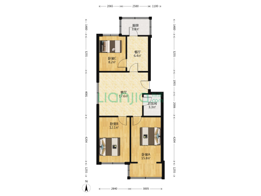 小店区并南三社区工商小区 3室2厅1卫 77平方