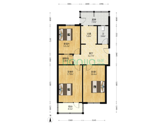 建胜路小区 3室1厅1卫 90平方