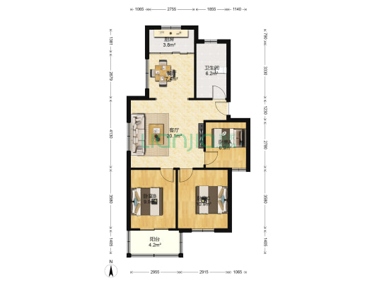 世纪花园(邳州市) 3室2厅1卫 93平方