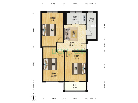 民和小区(响泉街) 3室1厅1卫 89平方