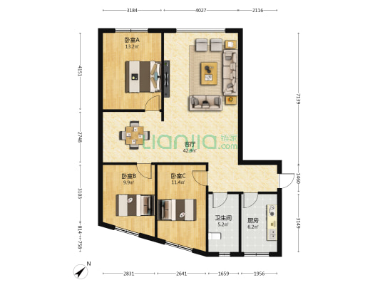 沙龙路二段317号 3室1厅1卫 106平方