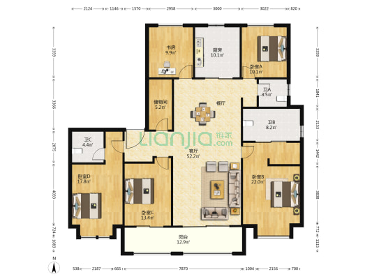 明湖悦府 5室1厅3卫 208平方