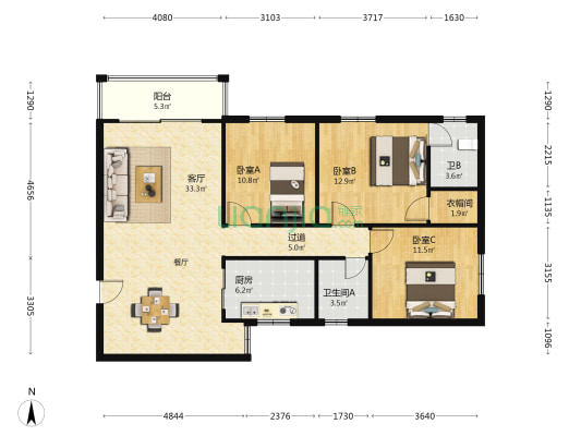 宝桦园 3室1厅2卫 112平方