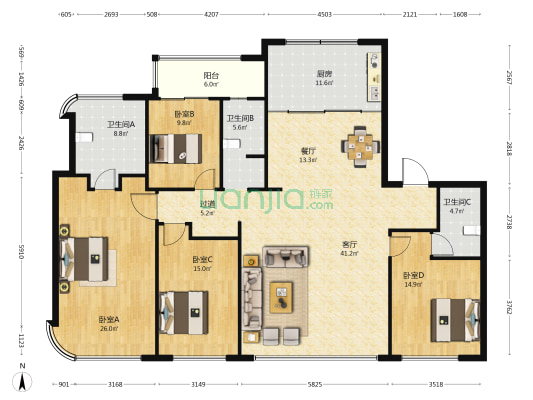建发朗云一区 4室2厅3卫 205平方