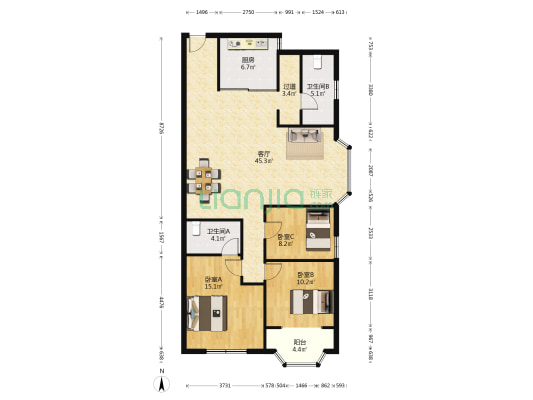 裕华大厦 3室1厅2卫 137平方