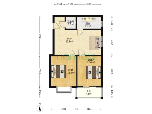 祥天万和城东南户型全天采光，精装自住诚意出售-户型图