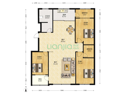 华都公寓D区 3室2厅1卫 190平方