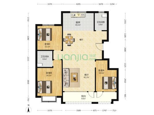 恒信凤栖桃源 3室1厅2卫 129平方