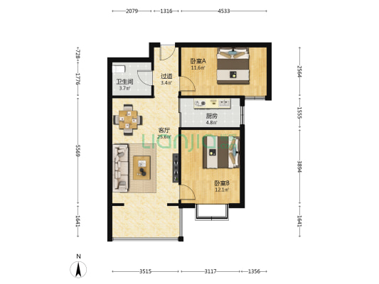 黄河丽景苑二期 2室1厅1卫 88平方
