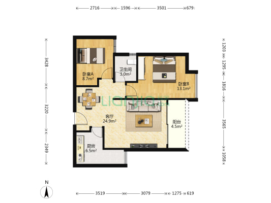 轻港佳苑北楼 2室1厅1卫 77平方