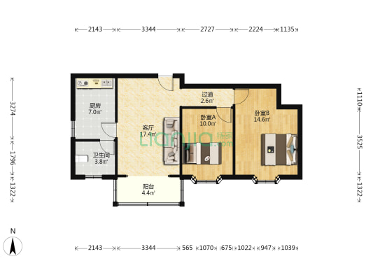 中辉新苑 2室1厅1卫 87平方