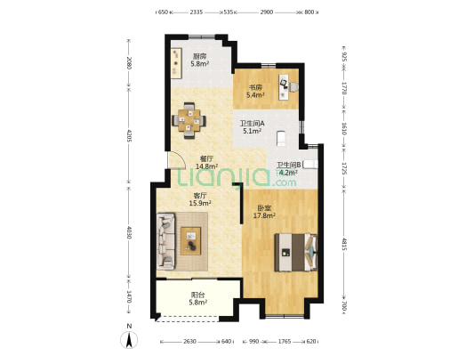 金茂悦观庭 2室2厅2卫 100平方