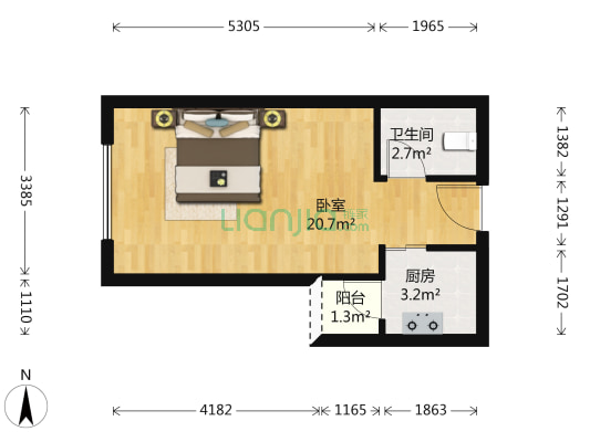 天维世纪阳光 1室0厅1卫 40平方