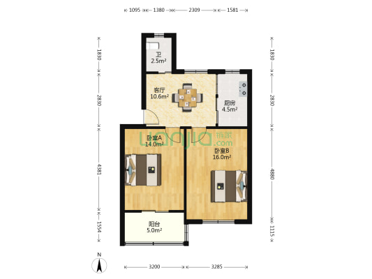 蓬莱小区(鄞州区) 2室1厅1卫 63平方