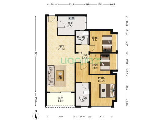 佛山院子一期 3室1厅2卫 99平方