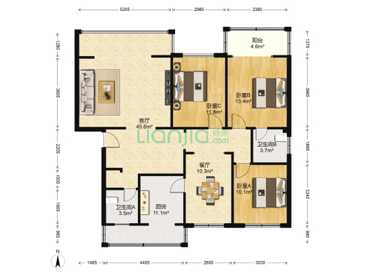 太升东街49号 3室2厅2卫 137平方