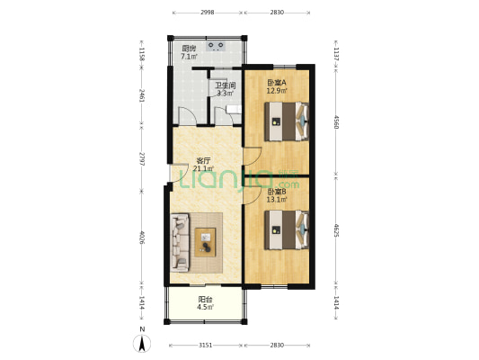 司法学校宿舍 2室1厅1卫 71平方