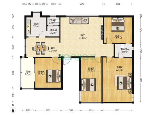 中山西路186号 4室2厅3卫 136平方
