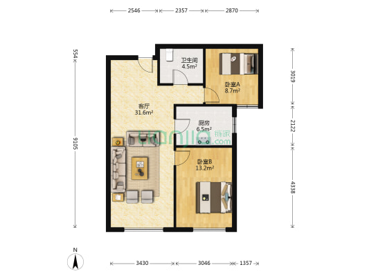 全阳户型，中高楼层，采光好，小区环境好，物业好-户型图