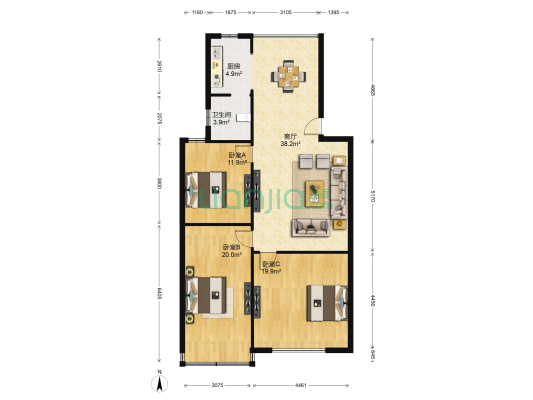 徐家岭小区 3室1厅1卫 114平方