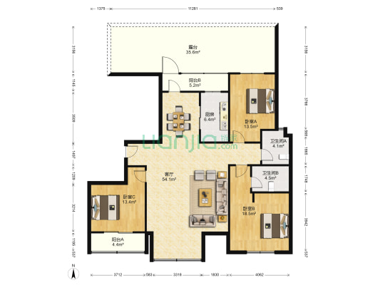 佳盛花园 3室1厅2卫 150平方