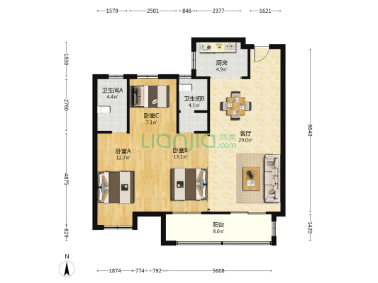 交投合盛嘉园 3室1厅2卫 113平方