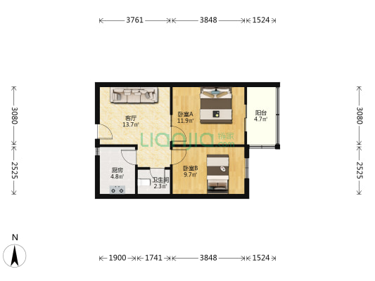 柿园坊东区 2室1厅1卫 60平方