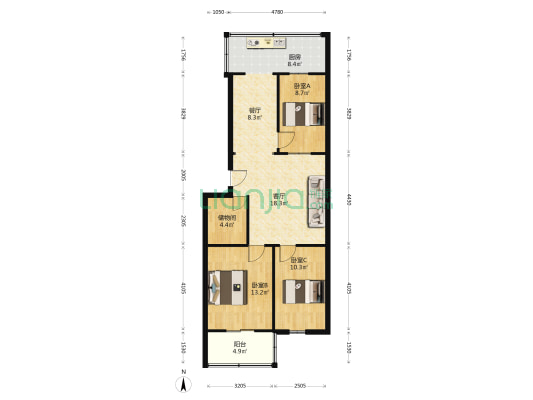 省五交化宿舍 3室2厅0卫 87平方