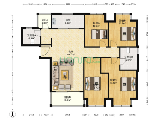 万科金域水岸 4室1厅2卫 143平方
