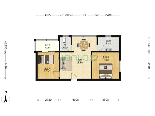 带湖路52号 2室1厅1卫 61平方