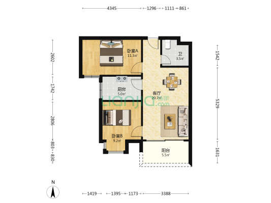 凯尊公馆 2室1厅1卫 74平方