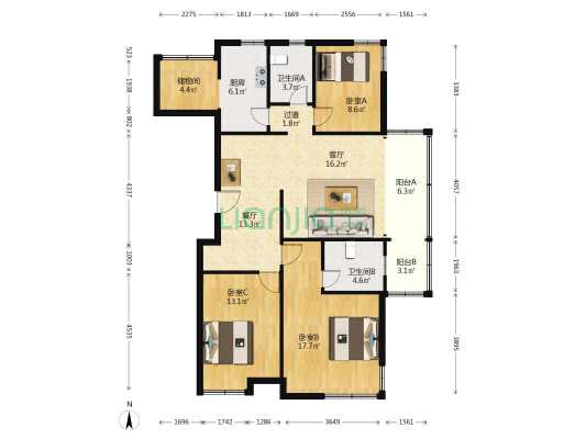 大成新苑 3室2厅2卫 136平方