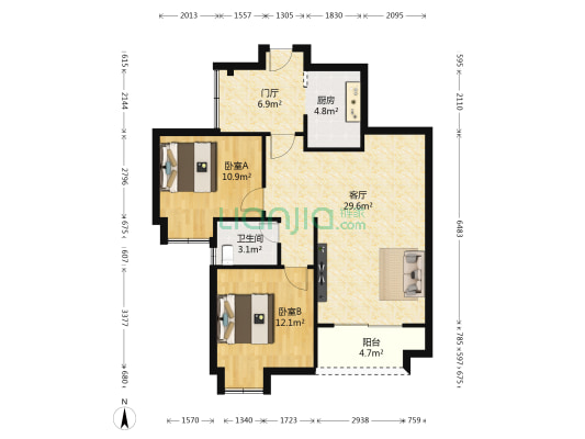 中德茵莱国际 2室1厅1卫 83平方