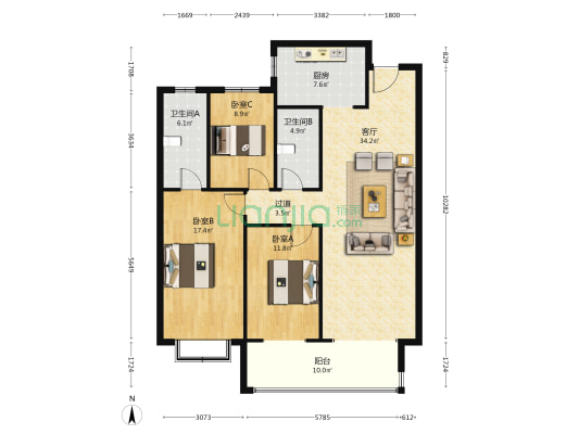 森海湾 3室1厅2卫 142平方