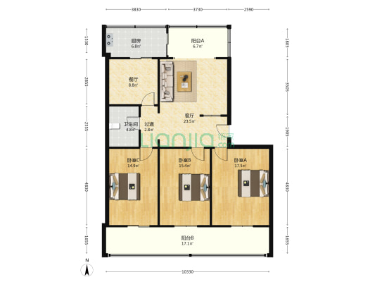 龙安公寓 3室2厅1卫 124平方