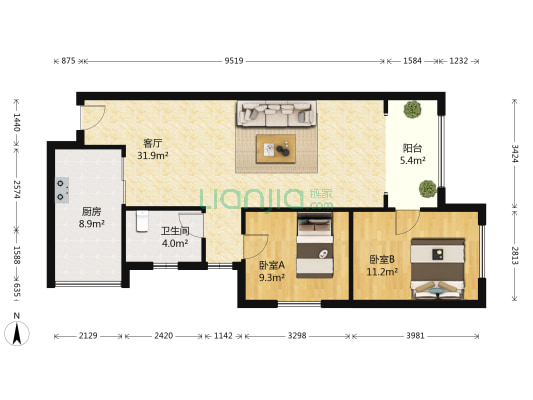 佳兆业8号 2室1厅1卫 84平方