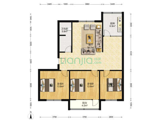 新华甲巷8号 3室1厅1卫 123平方