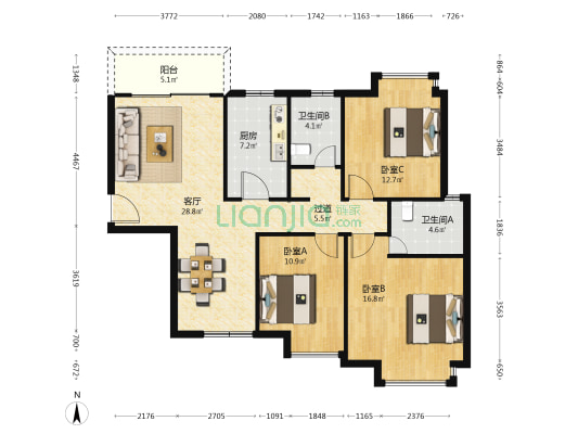 增江街荔枝山路 3室1厅2卫 117平方