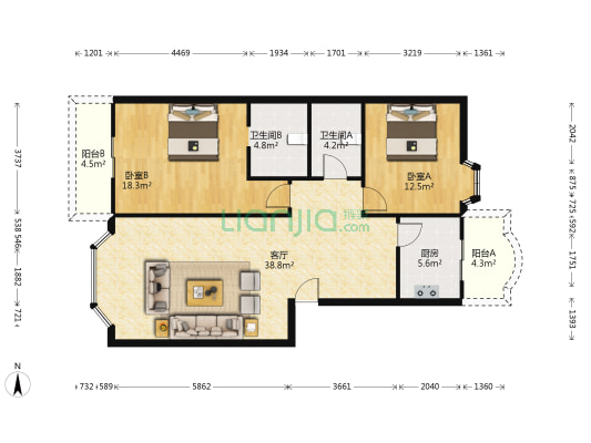 书香芳邻一期 2室1厅2卫 101平方