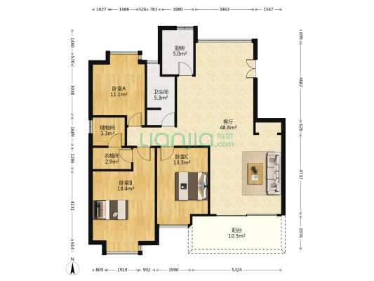 和欣家园 3室1厅1卫 143平方