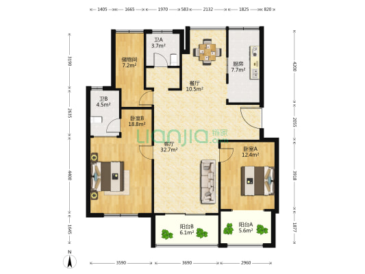 佳源都市二期 2室2厅2卫 130平方