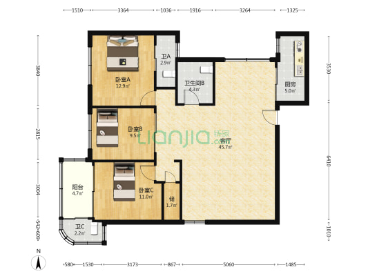 兴业大厦 3室1厅3卫 123平方