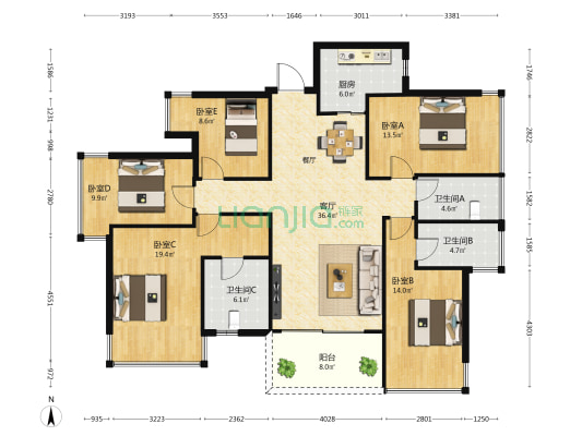 中昂国汇 5室1厅3卫 143平方