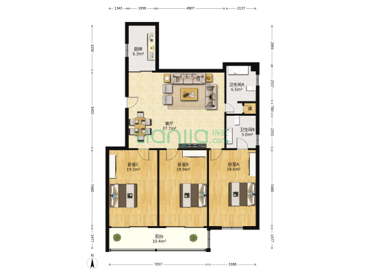鼎球大厦 3室1厅2卫 157平方